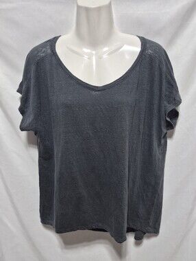 Eileen Fisher Organic Linen Top L Gray Oversized Relaxed Boxy Tunic Tee